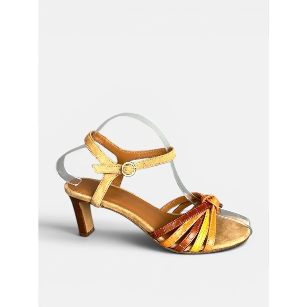 NWOB RIVECOUR Strappy Heeled Sandals Leather Suede Orange Yellow Brown 36 US 5